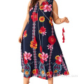 Plus Size Casual Women Printing Long Dress